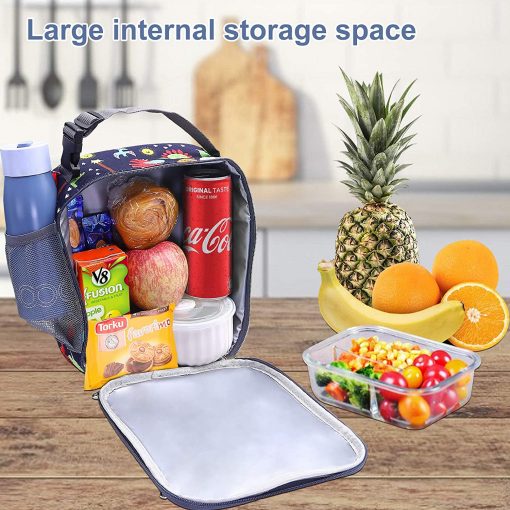 Lunch Bag For Kids,Dinosaur Insulated Blue Lunch Bag & Side Mesh Pocket - Image 3