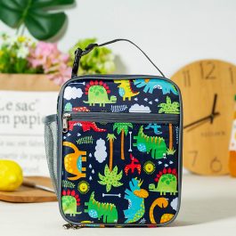 Lunch Bag For Kids,Dinosaur Insulated Blue Lunch Bag & Side Mesh Pocket