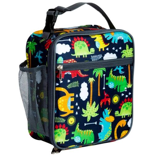 Lunch Bag For Kids,Dinosaur Insulated Blue Lunch Bag & Side Mesh Pocket